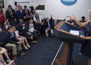 Children take over White House briefing room with questions about Trump’s favorite ice cream, superpower
